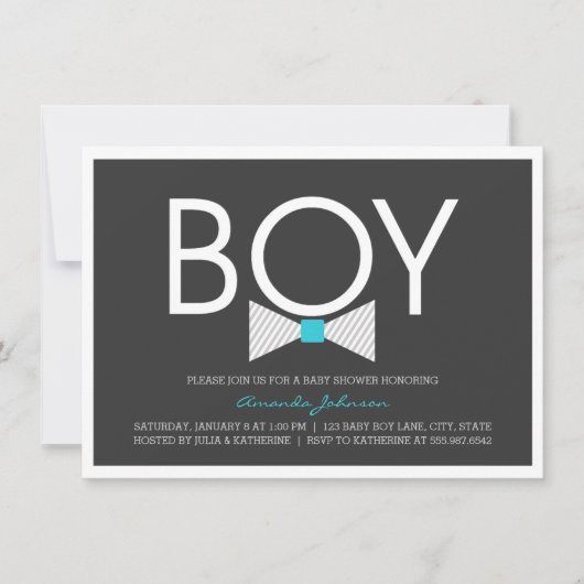 Elegant Bow Stropdas Boy Baby Shower Invitations Kaart (Voorkant)