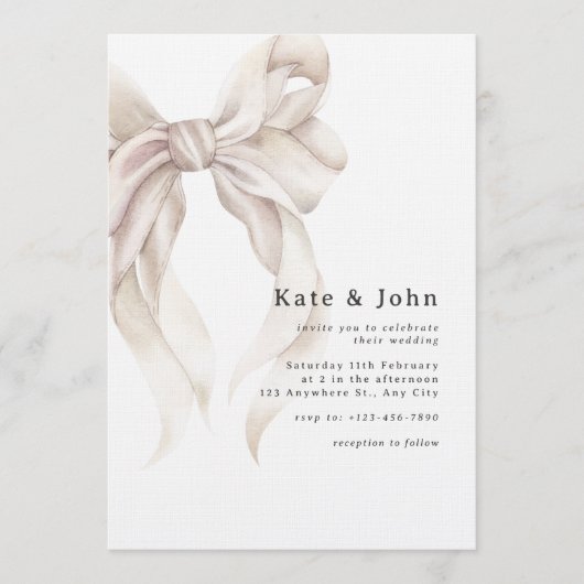Elegant Bow Wedding Invite, Classic Minimal Modern Kaart (Voorkant)