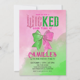 Elegant Bow Wicked Girl Birthday Party  Invitation Kaart