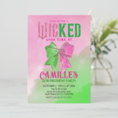 Elegant Bow Wicked Girl Birthday Party  Invitation Kaart (Staand voorkant)