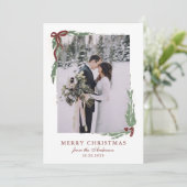 Elegant Bow with Greenery Photo Christmas Feestdagenkaart (Staand voorkant)