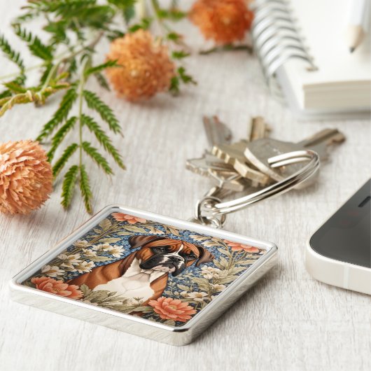 Elegant Boxer Dog William Morris Inspired  Sleutelhanger (Zijkant)