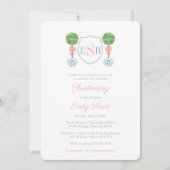 Elegant Boxwood Monogram Girl Christening Party Kaart (Voorkant)