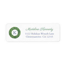 Elegant Boxwood Monogram Vakantie Return Address Etiket