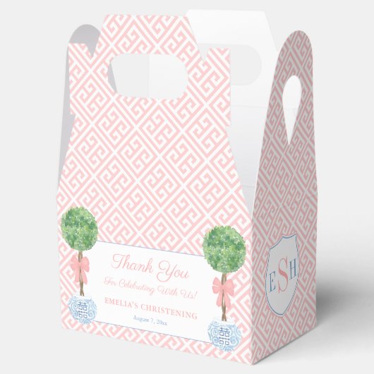 Elegant Boxwood Pink Bow Baby Girl Baptisme Party Bedankdoosjes (Geopend)