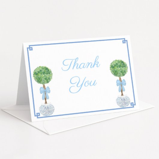 Elegant Boxwood Topiary Blue Baby Boy Shower Bedankkaart