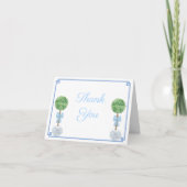 Elegant Boxwood Topiary Blue Baby Boy Shower Bedankkaart (Voorkant)