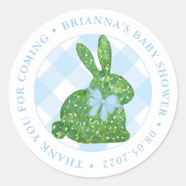 Elegant Boxwood Topiary Rabbit Blue Bow Favor Ronde Sticker