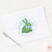 Elegant Boxwood Topiary Rabbit Blue Bow Favor Ronde Sticker (Envelop)