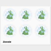 Elegant Boxwood Topiary Rabbit Blue Bow Favor Ronde Sticker (Vel)