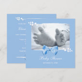 Elegant Boy Baby shower Baby Feet with Blue Bow Kaart (Voorkant / Achterkant)
