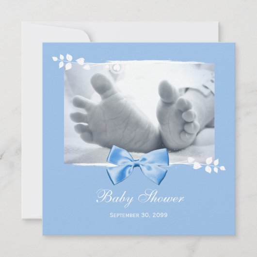 Elegant Boy Baby shower Baby Feet with Blue Bow Kaart (Voorkant)