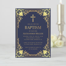 Elegant Boy Baptism Navy Blue Faux Gold 