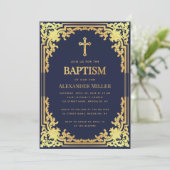 Elegant Boy Baptism Navy Blue Faux Gold  Kaart (Staand voorkant)