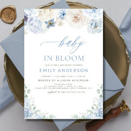 Elegant Boy Blue Baby in Bloom Baby shower Kaart