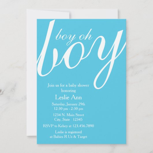 Elegant Boy Oh Boy Blue Baby shower Uitnodiging (Voorkant)