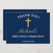 Elegant Boys Gold Blue Cross First Community Bedankkaart (Voorkant / Achterkant)