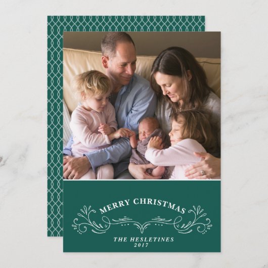 Elegant Bracket Dark Blauwgroen en White Holiday F Feestdagenkaart (Voorkant / Achterkant)