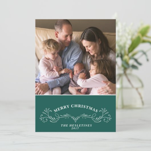 Elegant Bracket Dark Blauwgroen en White Holiday F Feestdagenkaart (Staand voorkant)