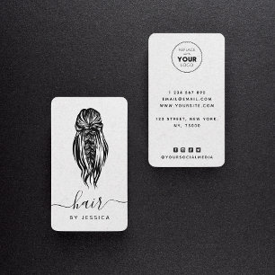 Elegant Braid Wavy Hair Salon Gray Kraft Paper Visitekaartje