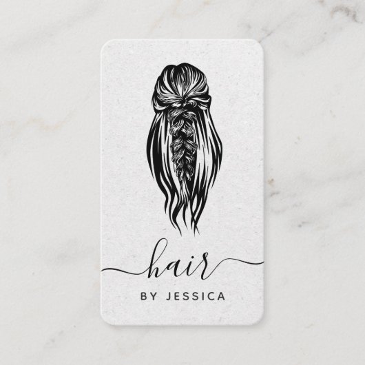 Elegant Braid Wavy Hair Salon Gray Kraft Paper Visitekaartje (Voorkant)