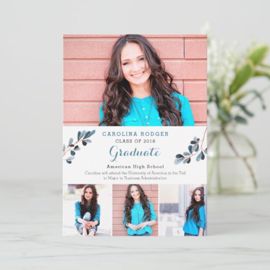 Elegant Branches Foto Afstuderen Announcemet Aankondiging (Staand voorkant)