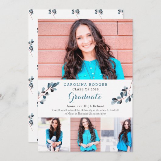 Elegant Branches Foto Afstuderen Announcemet Aankondiging (Voorkant / Achterkant)