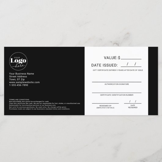 Elegant Branded Logo Zakelijk Cadeaubon (Achterkant)