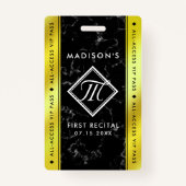 Elegant Brass / Gold Foil Black Marble VIP Event Badge (Achterkant)