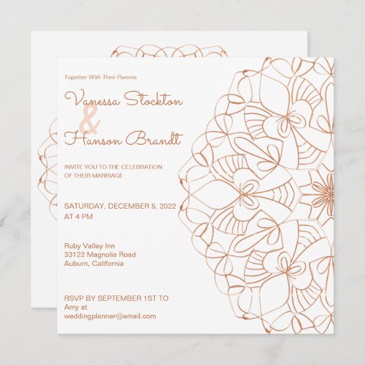 Elegant Brass Mandala Wedding Uitnodiging (Voorkant / Achterkant)