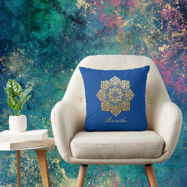 Elegant Breathe Deep Royal Blue en Gold Mandala Kussen