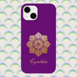 Elegant Breathe Paars en Gold Mandala Case-Mate iPhone 14 Hoesje<br><div class="desc">Dit elegante ontwerp is voorzien van een gouden florale mandala met jouw naam eronder. Typ jouw naam, of een bericht zoals "Breedte" of "Namaste" indien u dit verkiest, in de Persoonlijke sectie. Als je houdt van mindfulness, meditatie, of yoga, kan dit ontwerp gewoon de juiste aanraking zijn. Een mandala is...</div>
