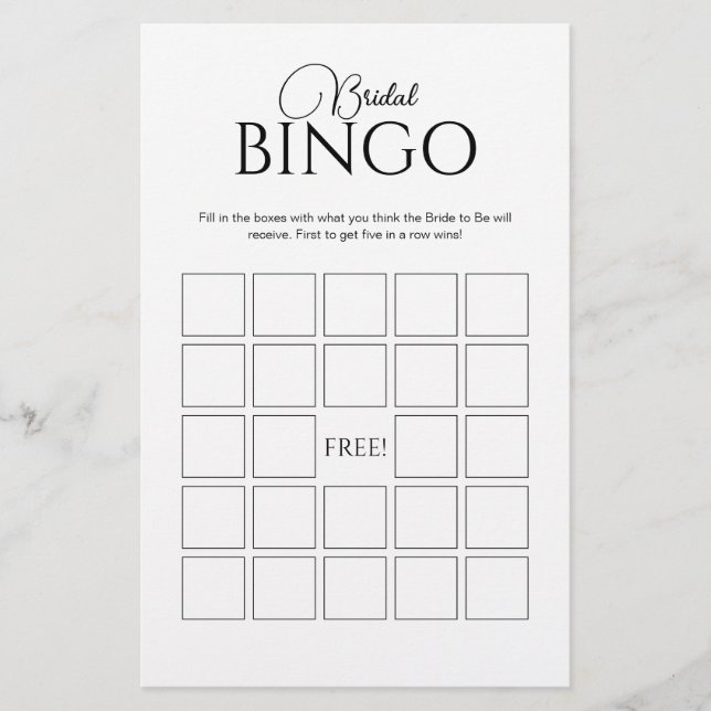 Elegant Bridal Bingo Vrijgezellenfeest Game (Voorkant)