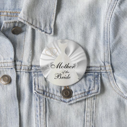 Elegant Bridal Dress on White Satin Ronde Button 7,6 Cm (In situ)