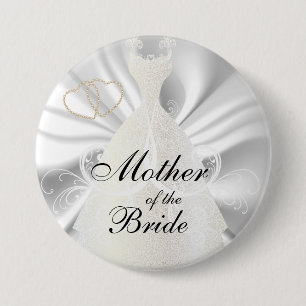 Elegant Bridal Dress on White Satin Ronde Button 7,6 Cm