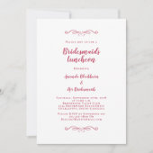Elegant Bridal Luncheon Bridesmaids Magenta Red Kaart (Voorkant)