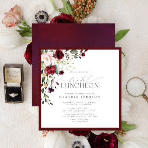 Elegant Bridal Luncheon Floral Burgundy Kaart