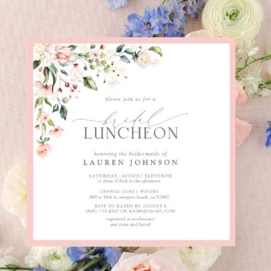 Elegant Bridal Luncheon Floral roze uitnodiging