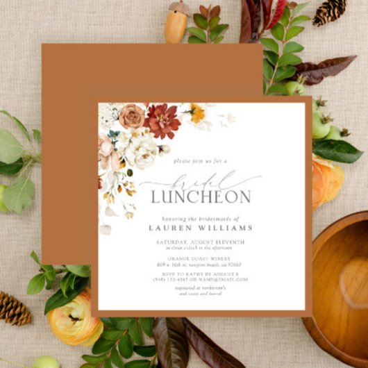 Elegant Bridal Luncheon Floral Rust Sinaasappel Kaart
