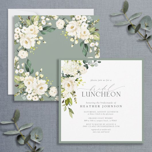 Elegant Bridal Luncheon Floral White Grey Green Kaart