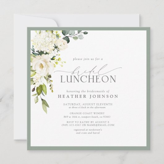 Elegant Bridal Luncheon Floral White Grey Green Kaart (Voorkant)