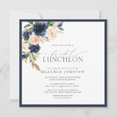 Elegant Bridal Luncheon Navy Blue Blush Pink Kaart (Voorkant)