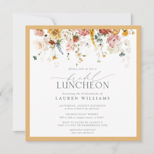 Elegant Bridal Luncheon Wildflower Geel Kaart (Voorkant)