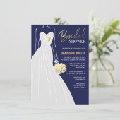 Elegant Bridal Shower Invitation | Blauw en goud Kaart (Staand voorkant)