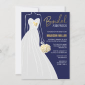 Elegant Bridal Shower Invitation | Blauw en goud Kaart (Voorkant)
