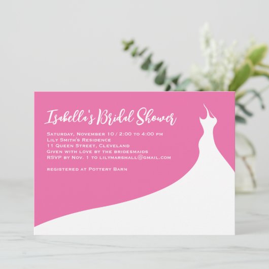 Elegant Bridal Shower Invitation fuchsia Kaart (Staand voorkant)