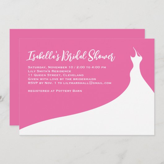 Elegant Bridal Shower Invitation fuchsia Kaart (Voorkant / Achterkant)