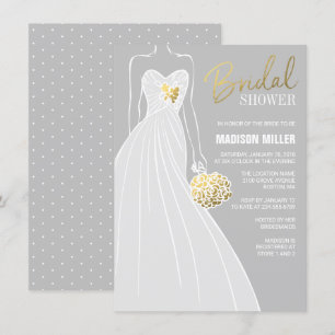 Elegant Bridal Shower Invitation   Grijs en goud Kaart