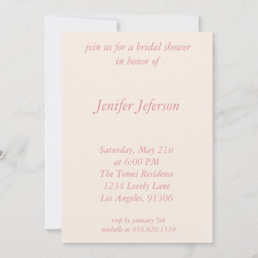 Elegant Bridal Shower Invitation Kaart (Achterkant)