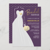Elegant Bridal Shower Invitation | Paars en goud Kaart (Voorkant / Achterkant)